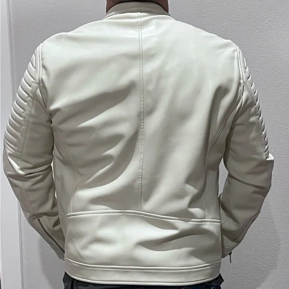 Zara Men's Cream Leather Bomber Jacket - Picture 2 of 5